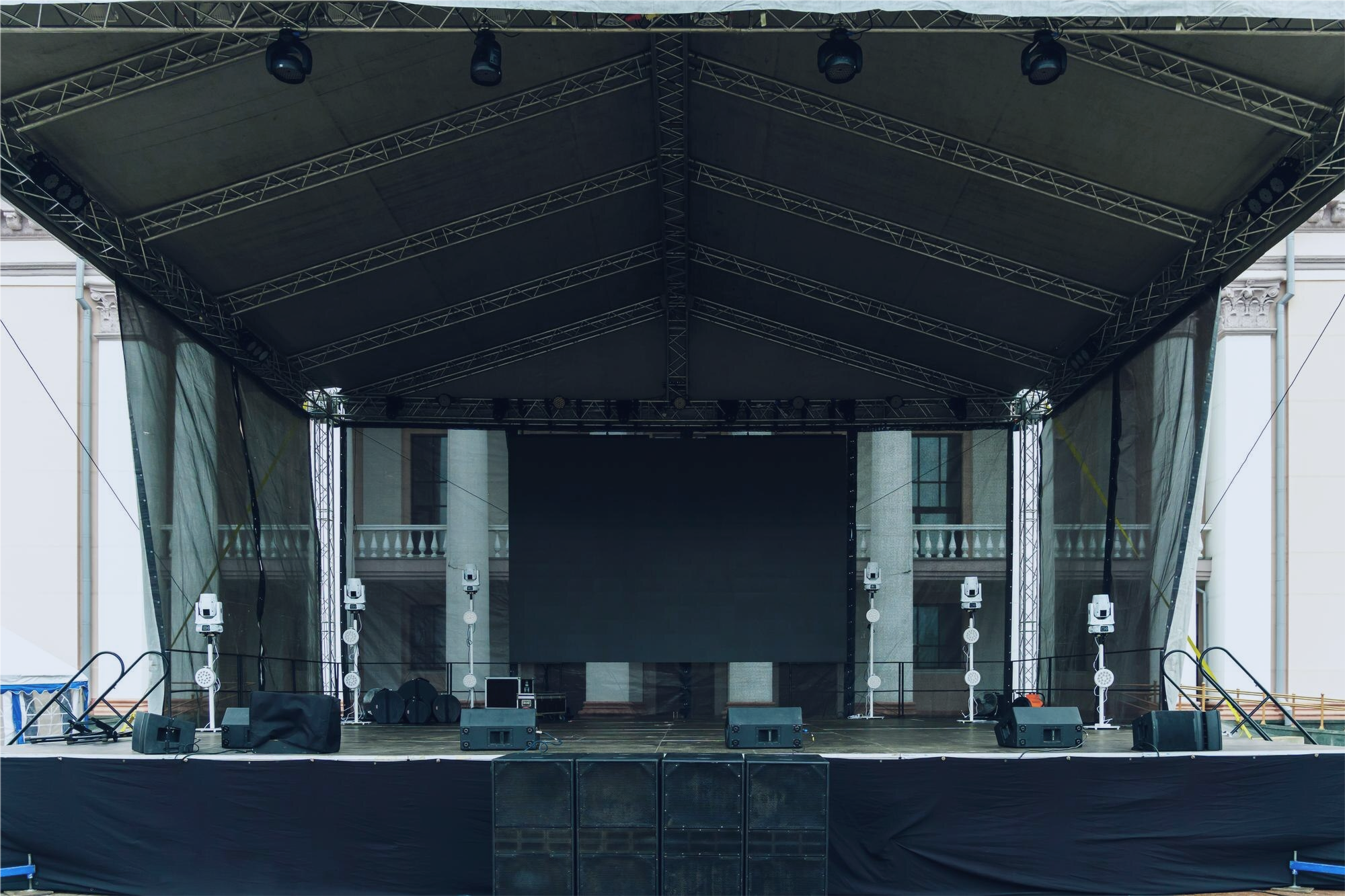 A stage being set up for a performance