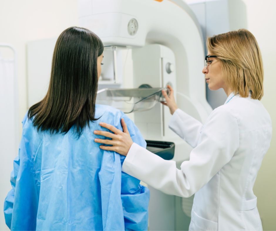 Woman having a mammography examination